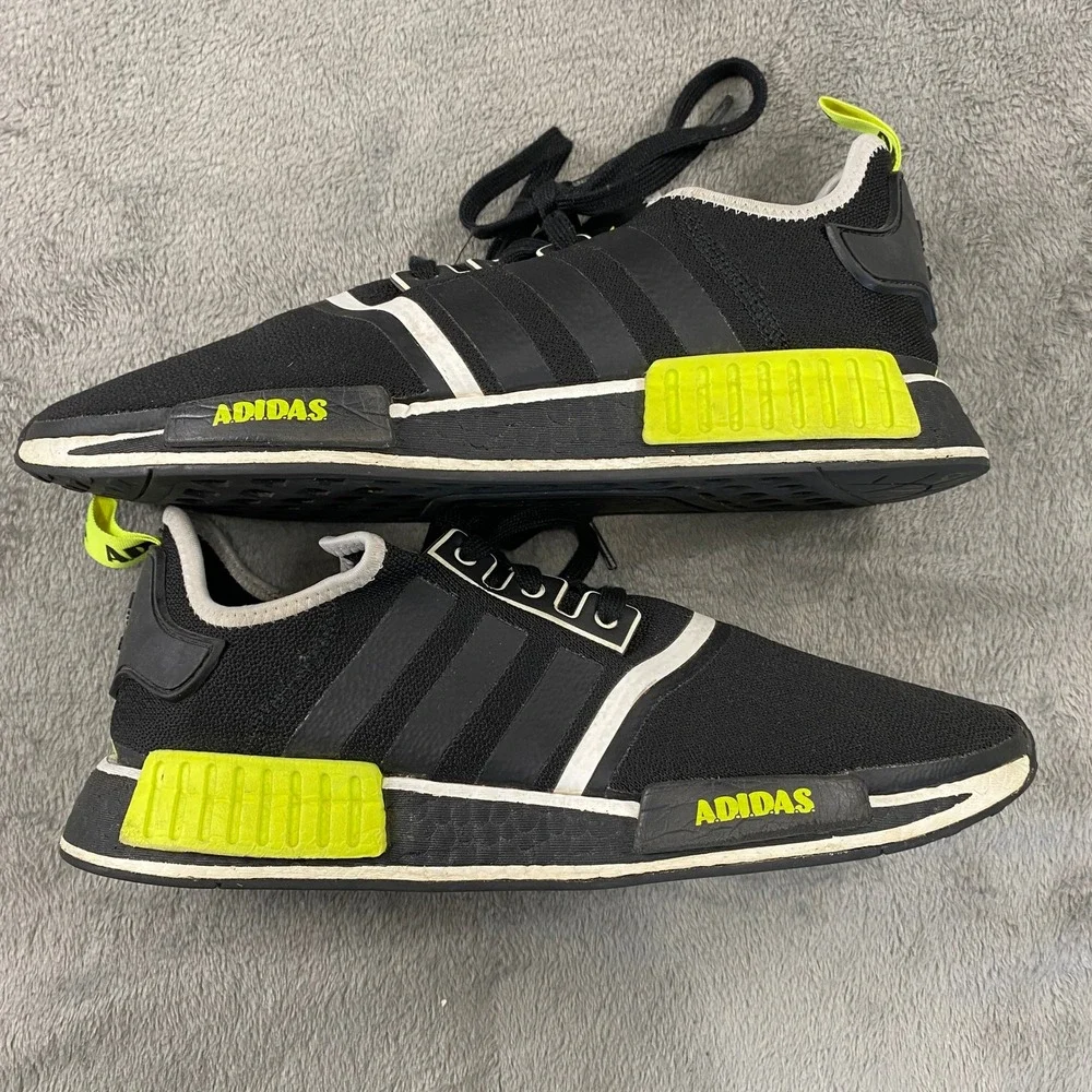 Adidas NMD R1 Black Neon‎ Yellow Mens Sz 12 GV7183 Shoes Sneakers